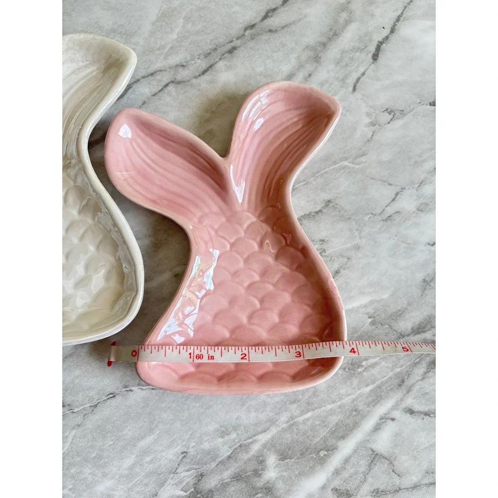 Greenbrier Mermaid Tail Trinket Dish Set OS Pink White Excellent Coastal Decor